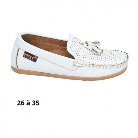 Mocassin garçon blanc perforé - 26 à 35 - ENF729