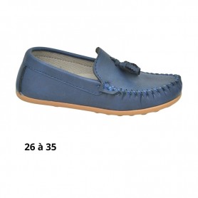 Mocassin garçon bleu à pompon - 26 à 35 - ENF730