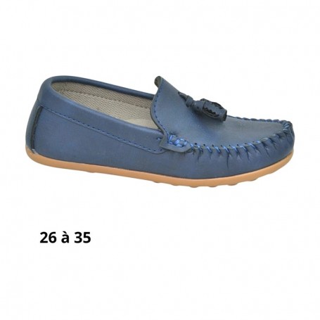 Mocassin garçon bleu à pompon - 26 à 35 - ENF730