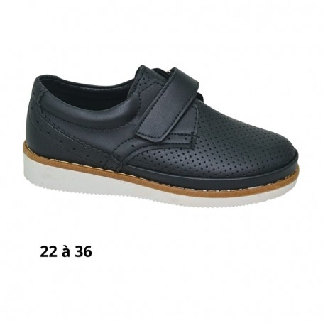 Chaussure garçon noire perforée à scratch - 22 à 36 - ENF732