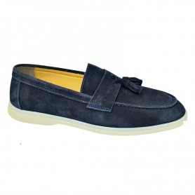 Mocassin bleu à noeud en cuir suédé – MOC785