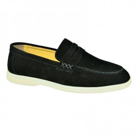 Mocassin noir détail doré en cuir suédé – MOC786