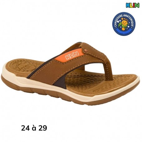 Tong garçon Klin marron et camel - 24 à 29 - ENF794