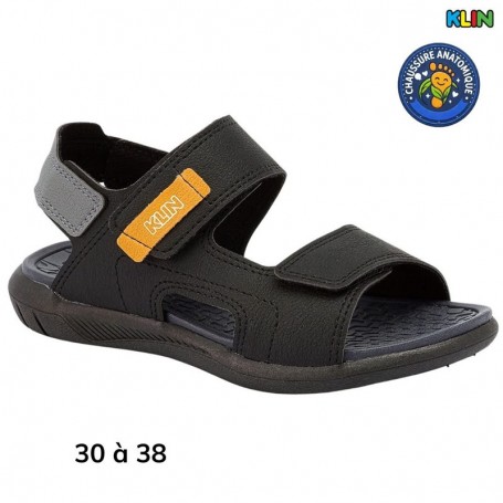 Sandale garçon Klin noire à scratch - 30 à 38 - ENF795