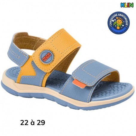 Sandale garçon Klin bleu clair et jaune - 22 à 29 - ENF801
