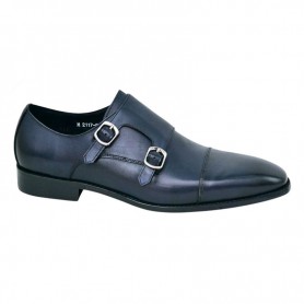 Chaussure classe bleue double boucle en cuir – CDV1866