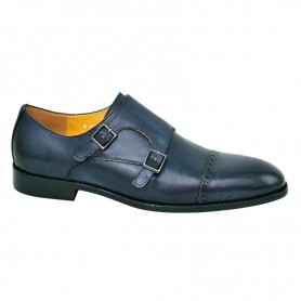 Chaussure classe bleue double boucle en cuir – CDV1878