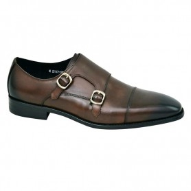 Chaussure classe marron double boucle en cuir – CDV1879