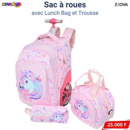 Sac à roulettes Licorne avec Lunch Bag et Trousse – SC3261