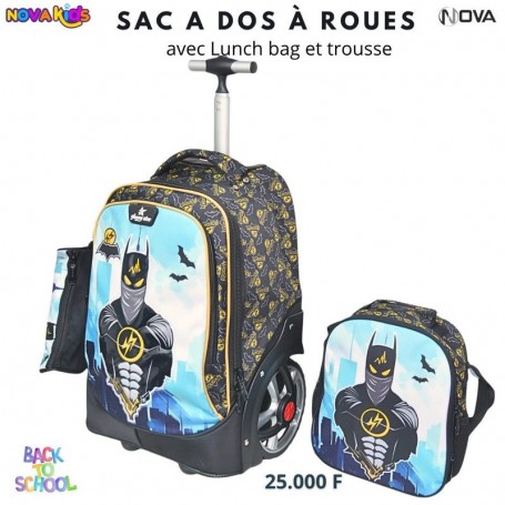 Sac à dos à roulettes Super Héros noir avec Lunch Bag et trousse – SC3304