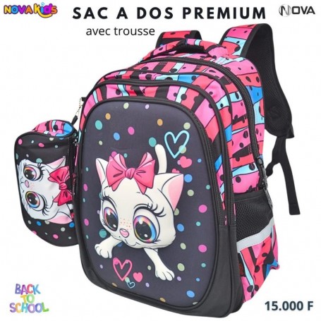 Sac à dos premium Chat rose avec trousse – SC3306