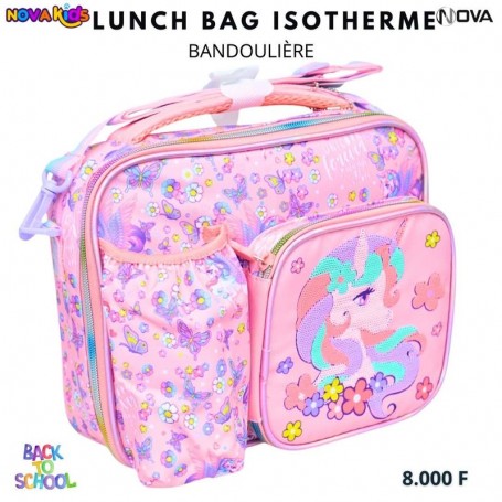 Lunch Bag Isotherme Licorne Rose avec Bandoulière – GDE536