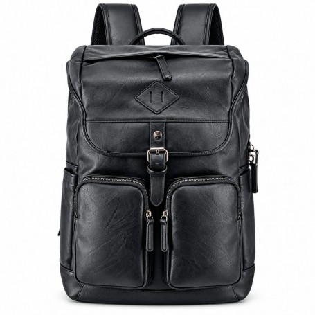 Sac à dos noir style cuir multi-poches – SC3343
