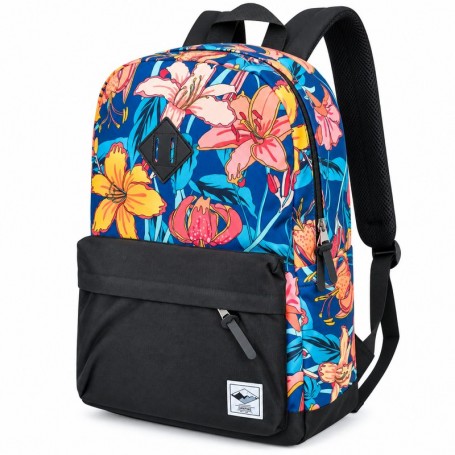 Sac à dos scolaire fleuri bleu et noir – SC3359