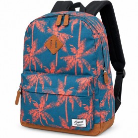 Sac à dos scolaire motif palmiers bleu et corail – SC3368
