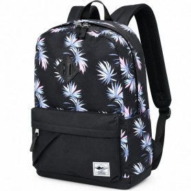 Sac à dos scolaire noir motif feuilles tropicales – SC3369