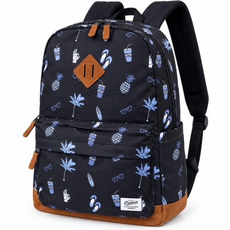 Sac à dos scolaire noir motif tropical – SC3373