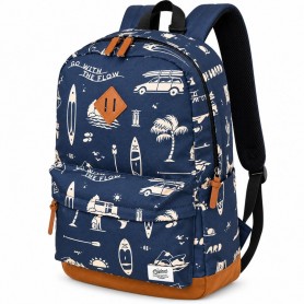 Sac à dos scolaire motif surf et plage bleu marine – SC3374