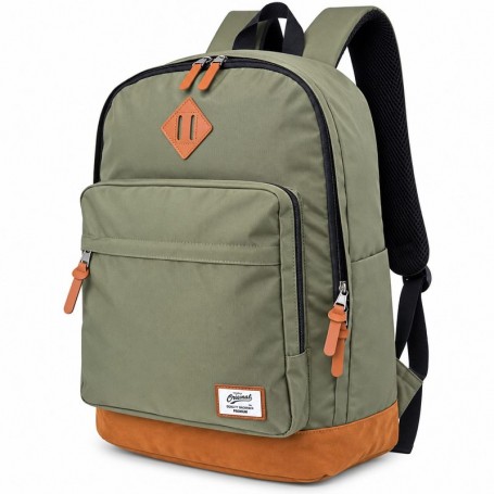 Sac à dos scolaire vert kaki avec finitions marron – SC3376