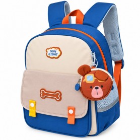 Sac à dos primaire orthopédique Sun Eight bleu – pochette Chien – SC3401