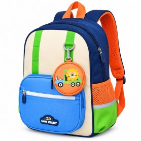 Sac à dos maternelle orthopédique Sun Eight bleu –  pochette Lion – SC3403