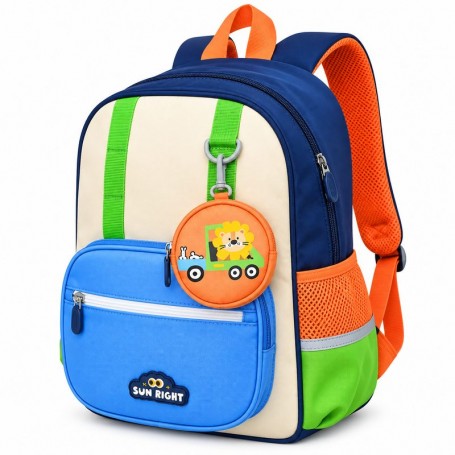 Sac à dos maternelle orthopédique Sun Eight bleu –  pochette Lion – SC3403