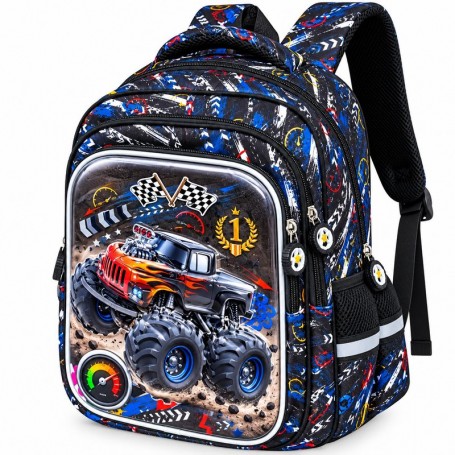 Sac à dos scolaire Premium Monster Truck noir et bleu – SC3438