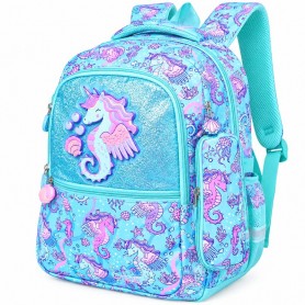 Sac à dos scolaire Hippocampe avec trousse – Bleu turquoise – SC3440