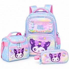 Set sac à dos orthopédique Kuromi bleu pastel – Lunch Bag et trousse – SC3450