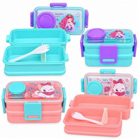 Lunch Box enfant double étage Sirène et Chat – GDE579