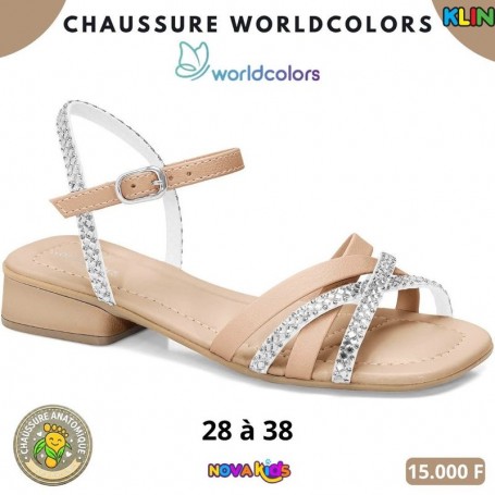 Sandales fille Worldcolors by Klin – Beige et argenté – 28 à 38 – ENF816
