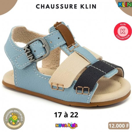 Sandales bébé garçon Klin Collection – Bleu ciel – beige et marine – 17 à 22 – ENF815
