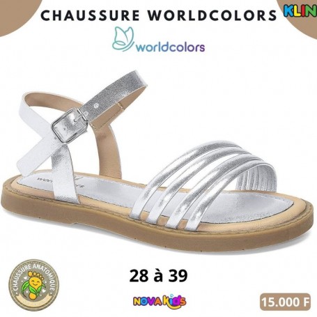 Sandales fille Worldcolors by Klin – Argenté métallisé – 28 à 39 – ENF823