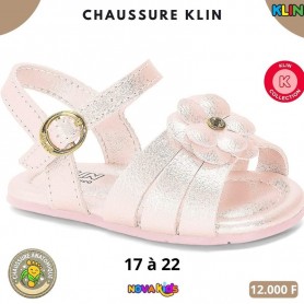 Sandales bébé fille Klin – Rose métallisé à fleur – 17 à 22 – ENF828