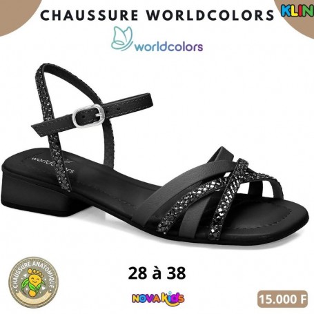 Sandales fille Worldcolors by Klin – Noir scintillant– 28 à 38 – ENF829