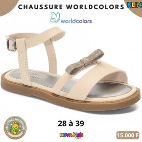 Sandales fille Worldcolors by Klin – Beige avec noeud doré – 28 à 39 – ENF833