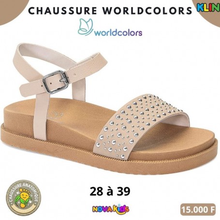 Sandales anatomiques fille Klin – Beige strass argentés – 28 à 39 – ENF836