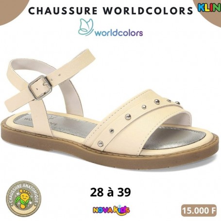 Sandales fille Klin – Beige crème à clous argentés – 28 à 39 – ENF842