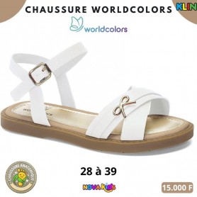Sandales fille Klin – Blanc à détail noeud doré – 28 à 39 – ENF845
