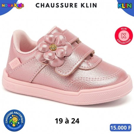 Baskets bébé fille Klin – Rose métallisé à fleur – 19 à 24 – ENF850