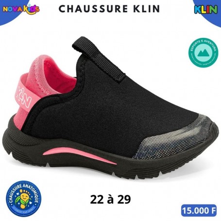 Baskets sport enfant Klin – Noir et rose à enfiler – 22 à 29 – ENF851