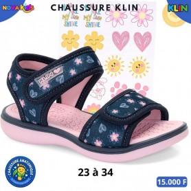 Sandales anatomiques fille Klin – Bleu marine à fleurs roses – 23 à 34 – ENF858