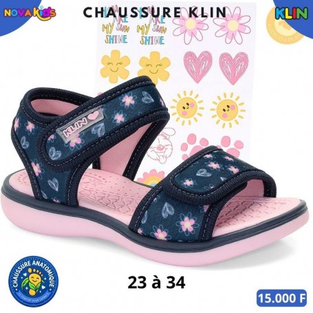 Sandales anatomiques fille Klin – Bleu marine à fleurs roses – 23 à 34 – ENF858