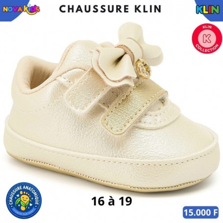 Chaussures bébé fille Klin – Doré champagne à fleur – 16 à 19 – ENF860