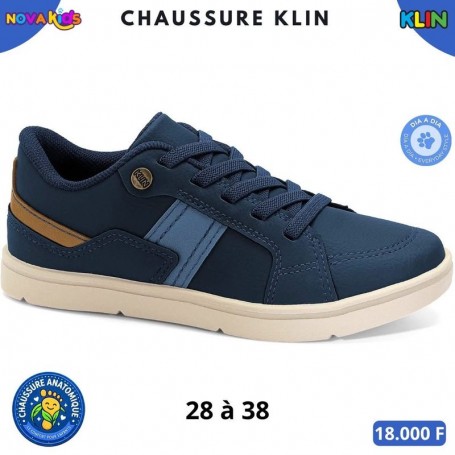 Baskets enfant Klin à lacets – Bleu marine et camel – 28 à 38 – ENF861