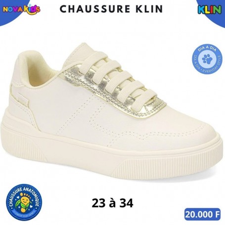 Baskets fille Klin – Blanc crème et doré – 23 à 34 – ENF862