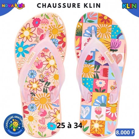 Tongs fille Klin à motifs fleuris – Rose pastel – 25 à 34 – ENF872