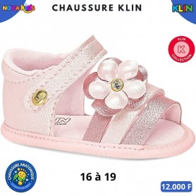 Sandales bébé fille Klin Collection à fleur – Rose et argenté – 16 à 19 – ENF874