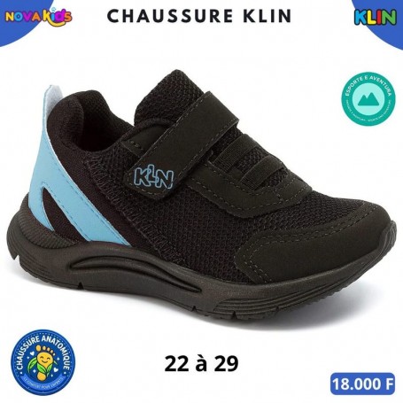 Baskets sport enfant Klin à scratch – Noir et bleu ciel – 22 à 29 – ENF877