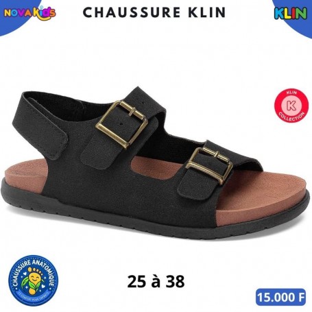 Sandales anatomiques Klin à double boucle – Noir – 25 à 38 – ENF881